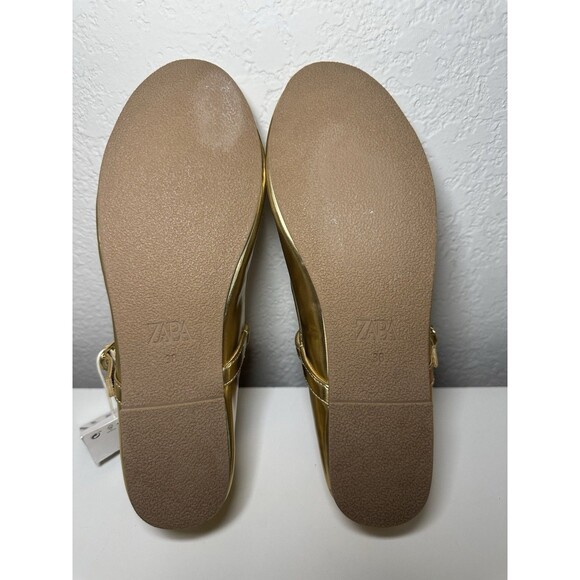 ZARA‎ Gold Mary Jane Ballet Flats Metallic Shoes Women US 7.5 EU 38 NEW - Picture 11 of 11
